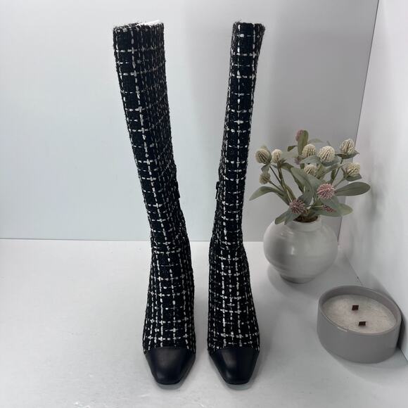 Steve Madden Ally Tweed Knee High Block Heel Boots Black/White Women 6.5M NWOB - Picture 4 of 9